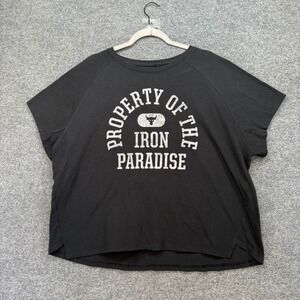 Under Armour Tshirt Womens XL Black Cropped Top Boxy Iron Paradise Project Rock